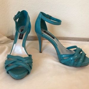 WHBM Turquoise Snakeskin Heels